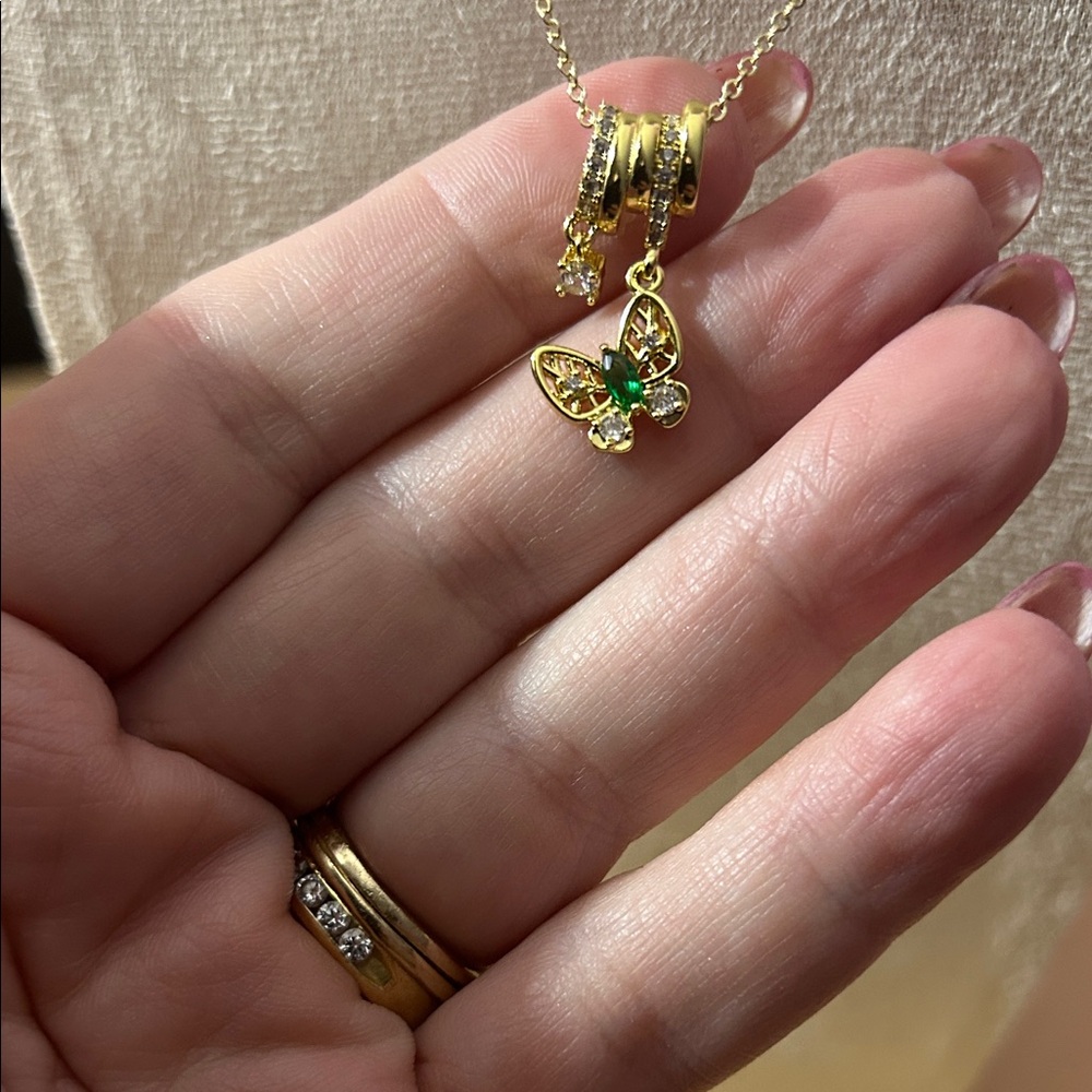 Butterfly Charm Gold Plated Necklace with CZ Stones New in Packaging